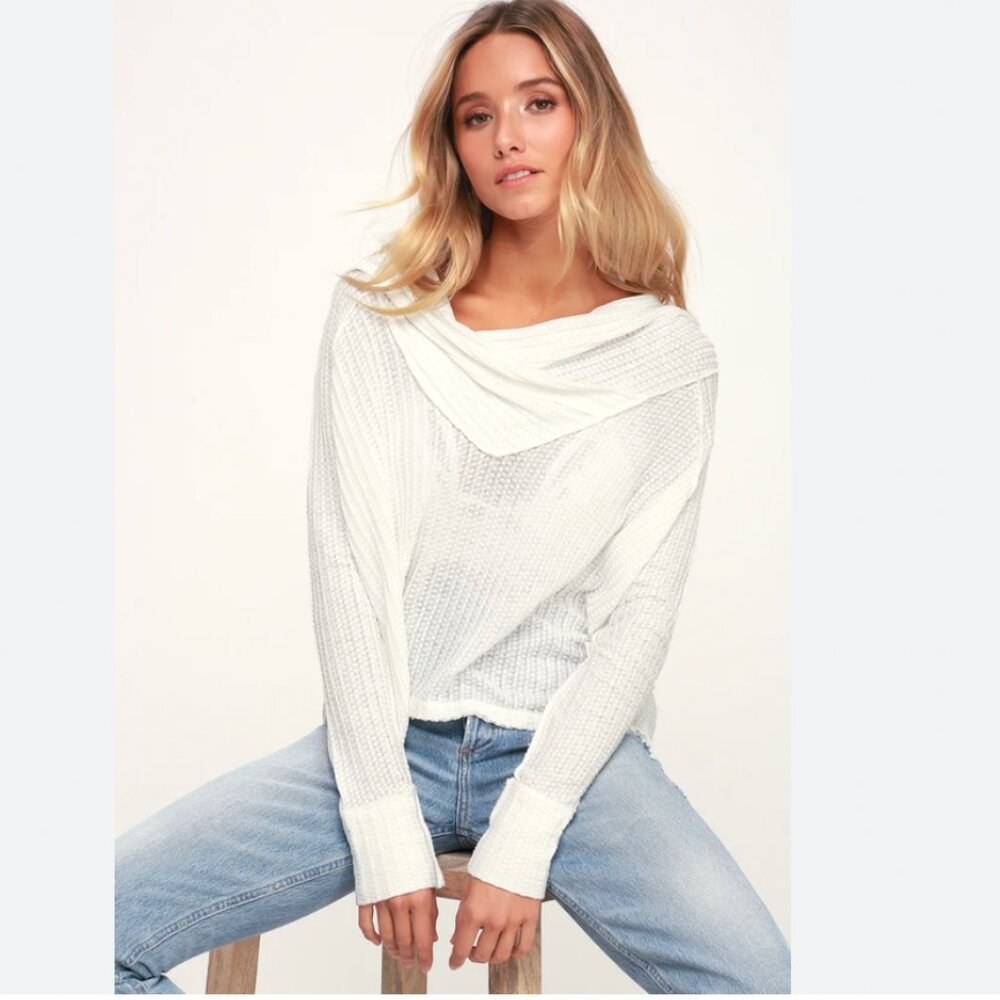 We The Free Wildcat Thermal Top Waffle Knit Boho Cowl Neck Slouchy Size Small